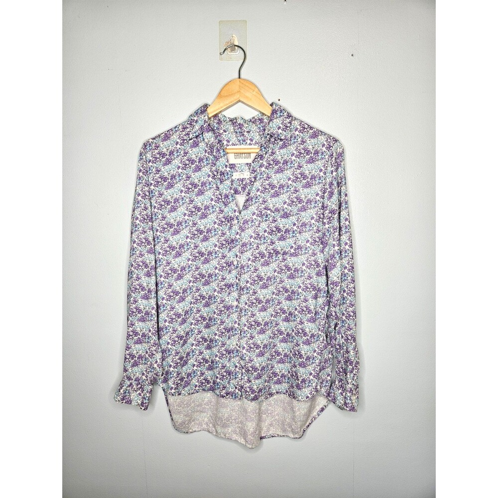 GRAYSON The Hero Button Up Shirt Womens Small (02) Purple Floral Classic Casual